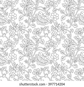 Black And White Outline Floral Pattern