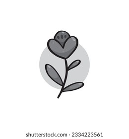 black and white outline flower vector illustration. Heart shaped flower. Suitable for design ornaments