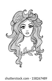 Black and white outline girl illustration for Your design