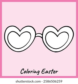Black and white outline of heart-shaped glasses for a fun Easter coloring activity. Simple and creative design, perfect for kids and crafts