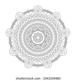 A black and white outline of a highly detailed vector mandala design.