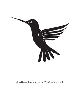 Black and white outline of a hummingbird.