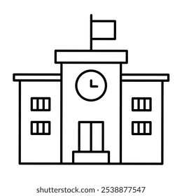 a black and white outline icon of a building