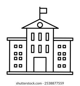 a black and white outline icon of a building