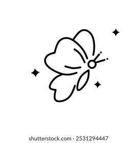 a black and white outline icon of a butterfly