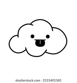 a black and white outline icon of cloud emoticon
