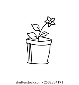 a black and white outline icon of a flower pot