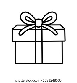 a black and white outline icon of a gift box