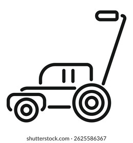 Black and white outline icon of a manual push lawn mower
