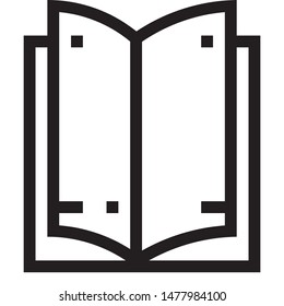 Black and white outline icon of an open book against white background. Vector.