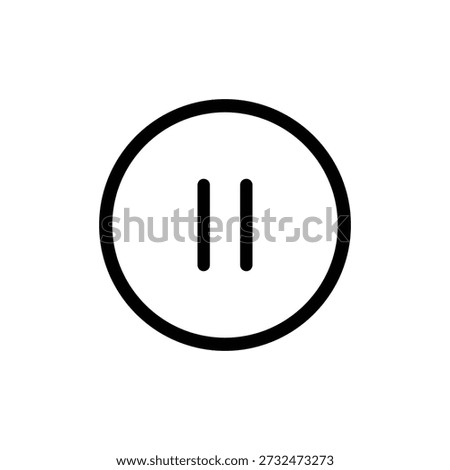 A black and white outline icon of a pause button inside a circular frame