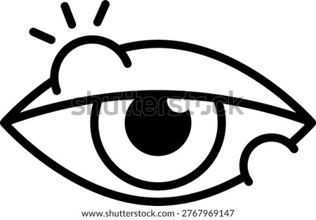 Black and white outline icon showing eye irritation and inflammation concept for medical and healthcare design.