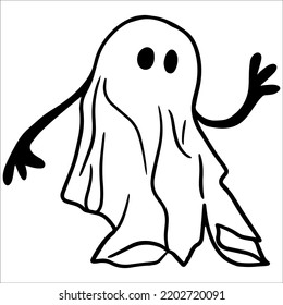 Black and white outline illustration of a cute ghost for your design.


