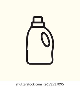Black and white outline illustration of a detergent bottle ideal for cleaning laundry washing or household cleaning product concepts