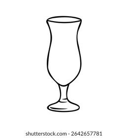 Black and white outline illustration of a hurricane cocktail glass. Hand-drawn minimalistic style perfect for tropical drinks, beach bar design, or summer vacation themes