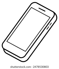 Black and white outline illustration of a modern smartphone. Vector illustration