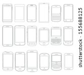 Black and white outline illustration - Set of various simple cell Mobile smart Phone Outlines as Vectors