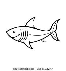 Black and white outline illustration of a shark, showcasing sleek lines and sharp features