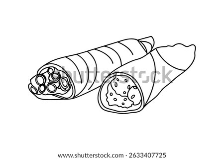 Black And White Outline Illustration Of Two Spring Rolls Or Egg Rolls