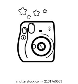 Black and white outline instant camera in isolated, logo, symbol, icon