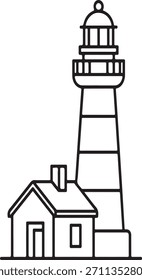 Esquema blanco y negro del faro y la casa adjunta