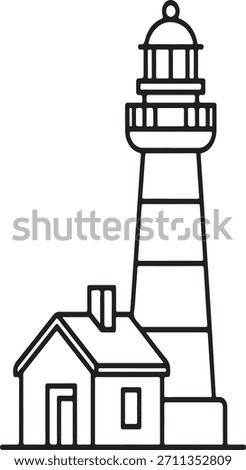 Black and White Outline of Lighthouse and Attached House