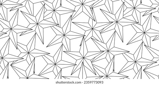 black white outline lone stars seamless pattern