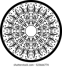 Black and white outline mandala circular ornament. Intricate pattern. Coloring book page. Anti stress. Vector