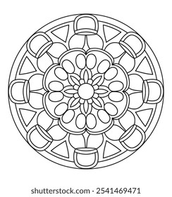  Vetor Mandala de contorno preto e branco - Mandalas colorir página para cor para Kdp.