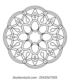  Vetor Mandala de contorno preto e branco - Mandalas colorir página para cor para Kdp. Simples e fácil Mandala Círculo.