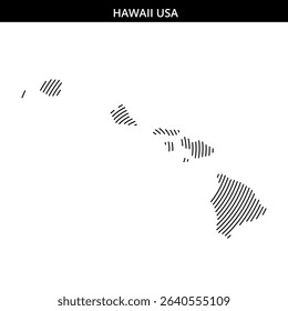 Black and white outline map displaying the Hawaiian islands.
