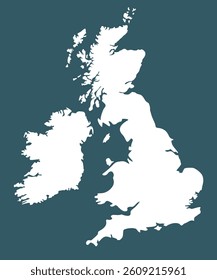 Black and white outline map of the United Kingdom, including England, Scotland, Wales, and Northern Ireland. Clean, high-resolution vector perfect for educational, design, and print use.