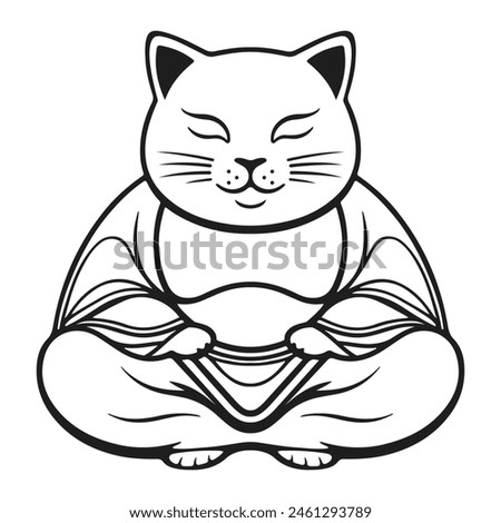 Black and White Outline Meditating Cat Buddha vector template Stock photo © 