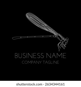 Contorno preto e branco Design de logotipo de marca de libélula mínima