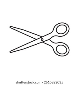 Black and white outline of a pair of scissors. Ideal for use in design projects, school supplies visuals, craft apps, or web icons.