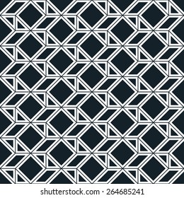 black and white outline pattern of geometric shapes. can by tiled seamlessly. 