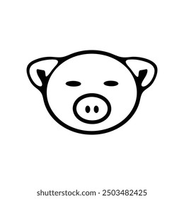 A black and white outline of a pig's face, featuring round ears, small eyes, and a prominent snout.