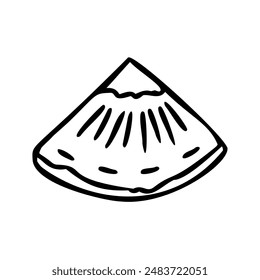 Black and white outline of a pineapple wedge. Ideal for summer and tropical designs, fresh food illustrations, and healthy eating graphics. Minimalistic handdrawn vector illustration