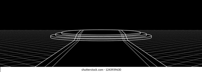 Black and White Outline of Podium with Carpet for Award Ceremony. Vector. 3D Illustration