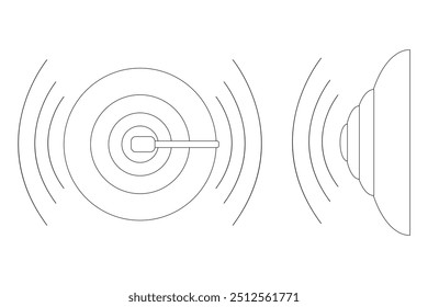 Black and white outline of a school bell ringing, perfect for back-to-school themes, coloring books, educational designs, and more.