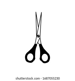 Icono de tijeras de contorno en blanco y negro sobre fondo blanco aislado. Ilustración del vector