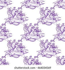 Black and white outline seamless pattern heart. Design of the surface pattern of anatomical hearts.