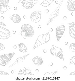 Black and white outline seashells pattern. Vector Graphics