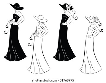 Black White Outline Silhouette Woman Long Stock Vector (Royalty Free ...