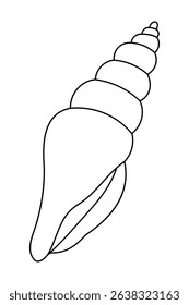 Black and white outline of spiral seashell drawing.