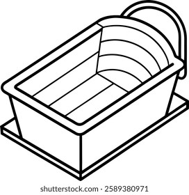 Black and white outline of a traditional wooden water trough for coloring page