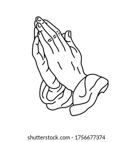 Black and white outline vector art of praying hands.