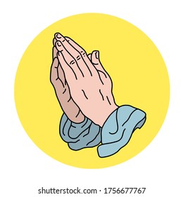 Black and white outline vector art of praying hands. Full color of praying hands vector art logo or icon.