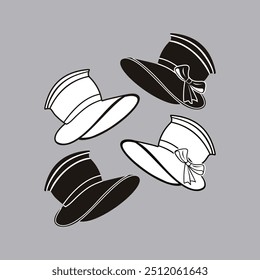 Black and White Outline of Vintage Women's Hat Vector