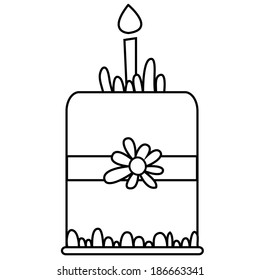 Black and white outlined illustration of cake. Vector.